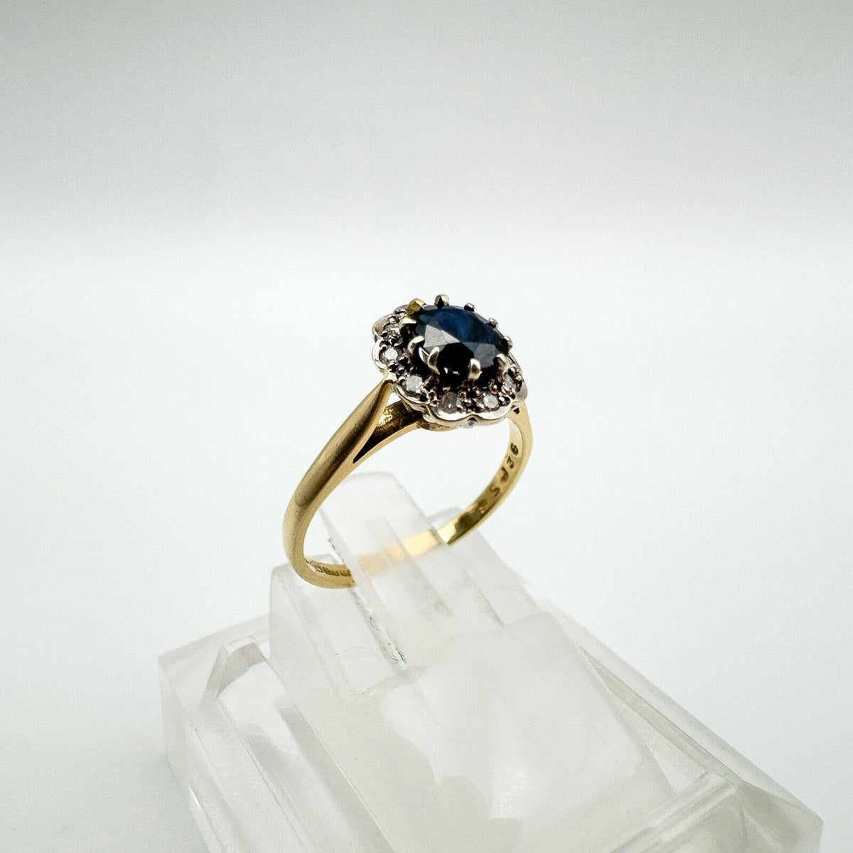 Vintage 9ct Gold Sapphire & Diamond Engagement Stacking Ring Size I - J