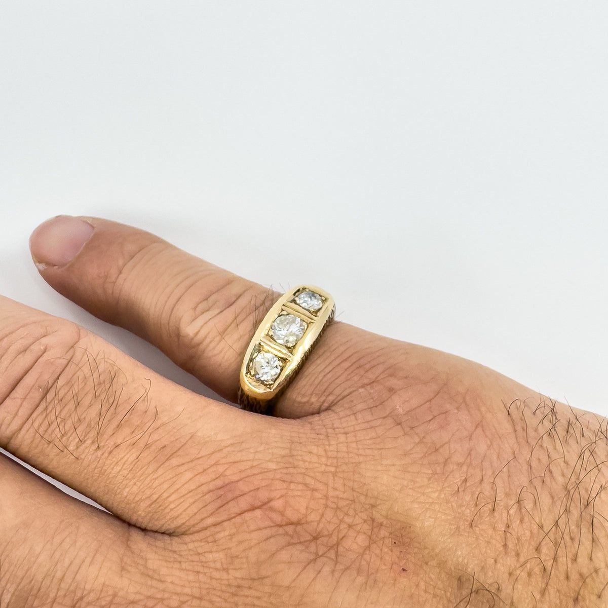 Chunky Vintage 9ct Gold 1.30ct Starburst Diamond Trilogy Ring Gypsy Band Size U