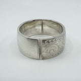 Vintage Sterling Silver Chunky Floral Engraved Bangle Bracelet 925 (Birm 1963)