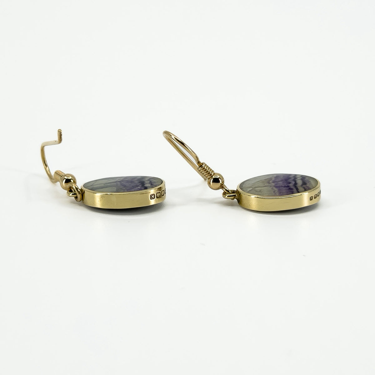 Vintage 9ct Gold Fob Earrings Blue John & Black Onyx 375 by David Scott Walker