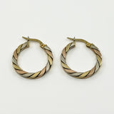 Chunky Vintage 9ct Gold Tri Coloured Twisted Hoop Earrings 375