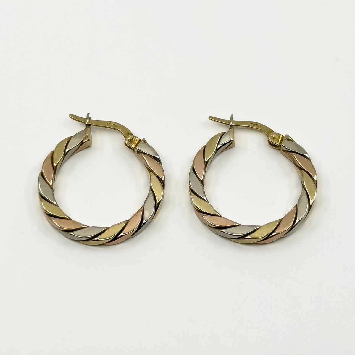 Chunky Vintage 9ct Gold Tri Coloured Twisted Hoop Earrings 375