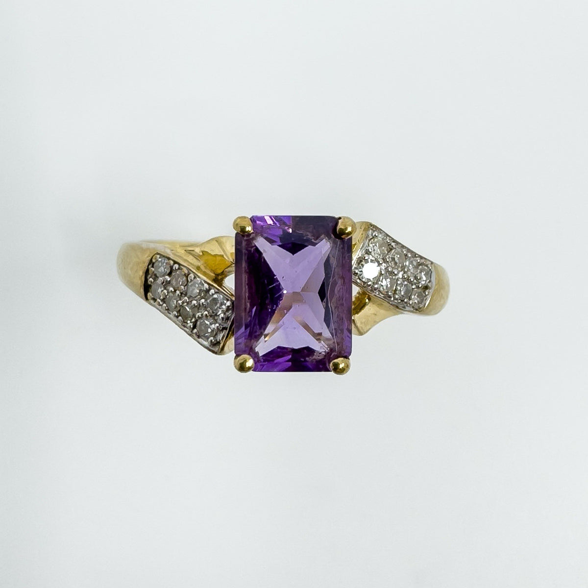 Vintage 9ct Gold 1.75ct Diamond & Amethyst Ring 375 Size R 2004