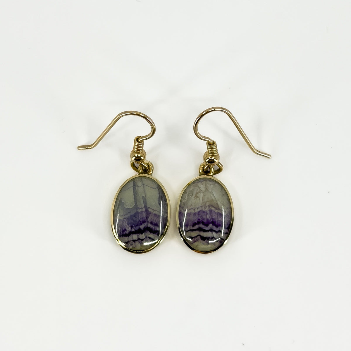Vintage 9ct Gold Fob Earrings Blue John & Black Onyx 375 by David Scott Walker
