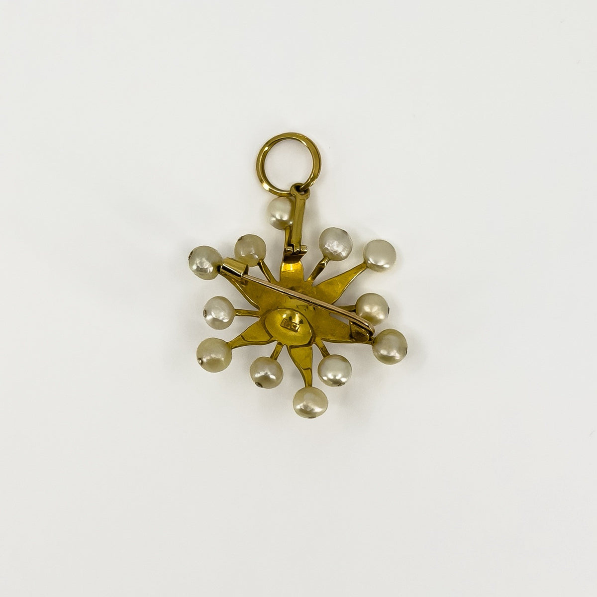 Large Vintage 18ct Gold Celestial Star Pearl Brooch / Pendant 750