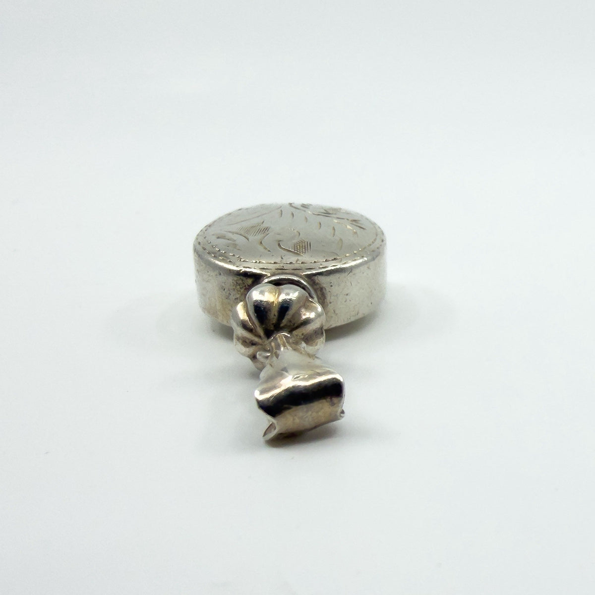 Chunky Sterling Silver Vintage Perfume / Poison Bottle Engraved Pendant 925