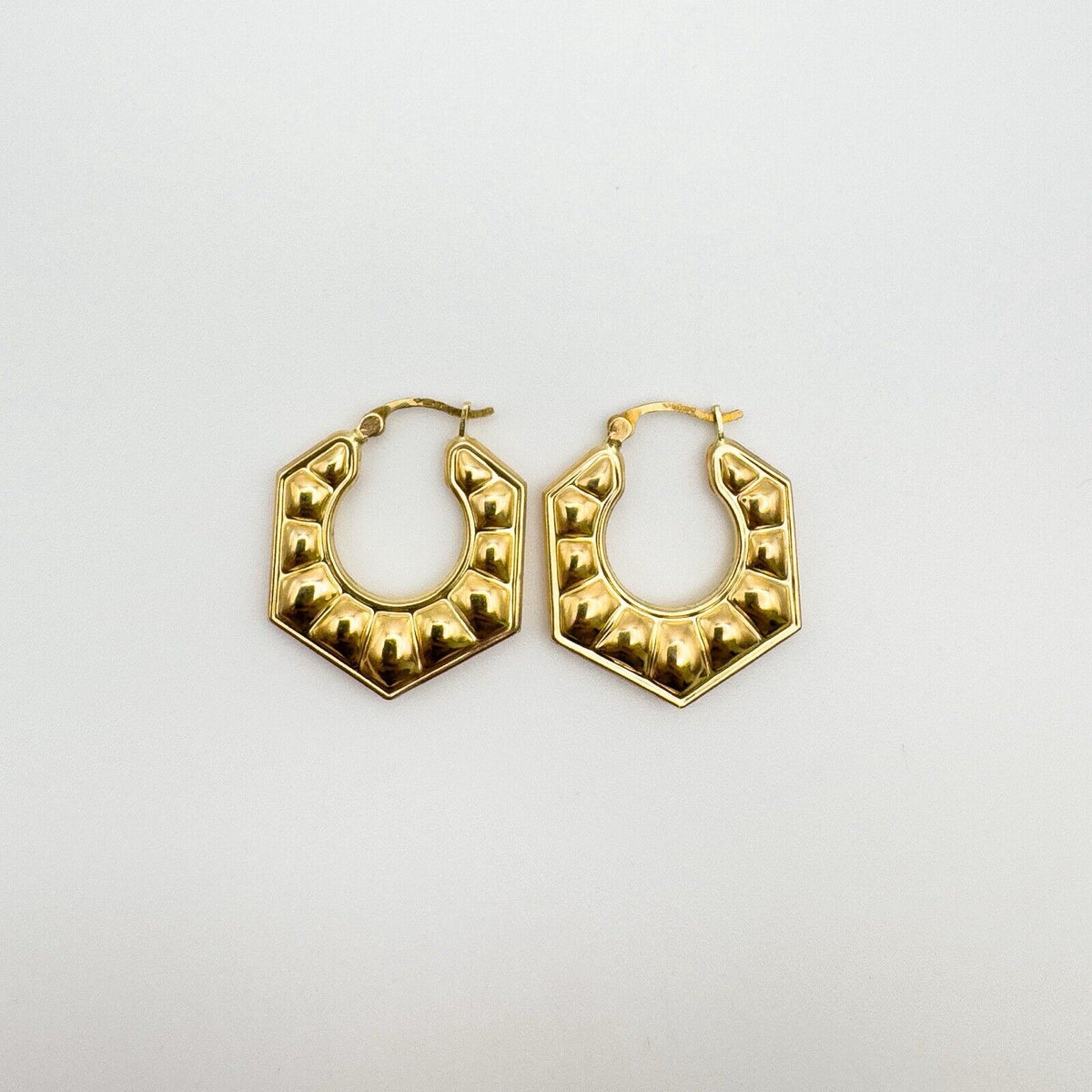 New & Unworn 9ct Gold Vintage Creole Hexagonal Chunky Hoop Earrings