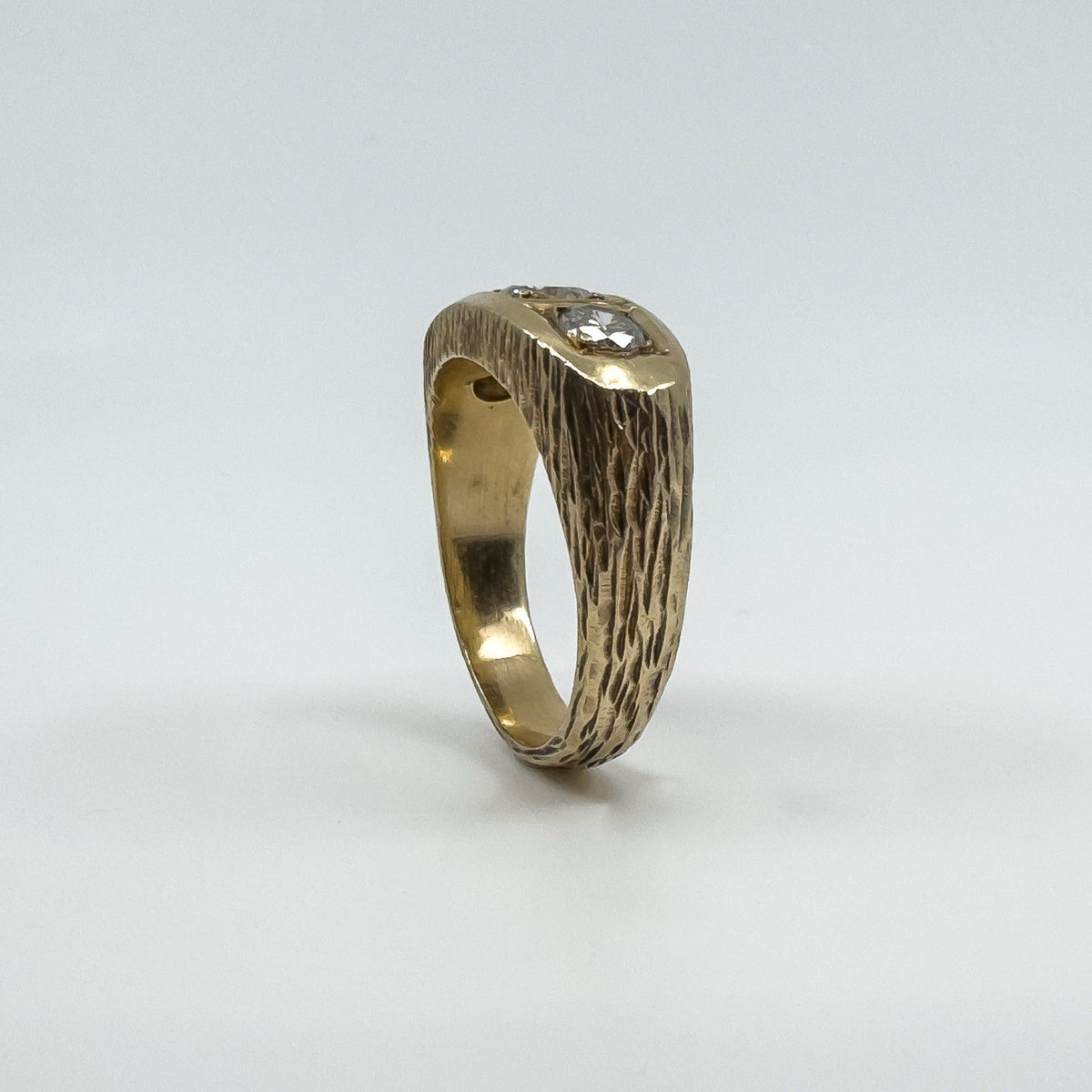Chunky Vintage 9ct Gold 1.30ct Starburst Diamond Trilogy Ring Gypsy Band Size U