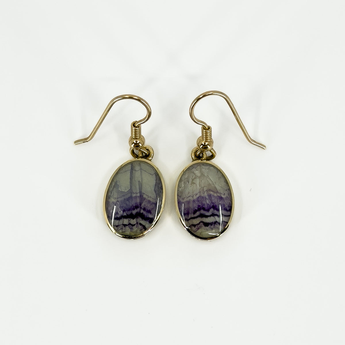 Vintage 9ct Gold Fob Earrings Blue John & Black Onyx 375 by David Scott Walker