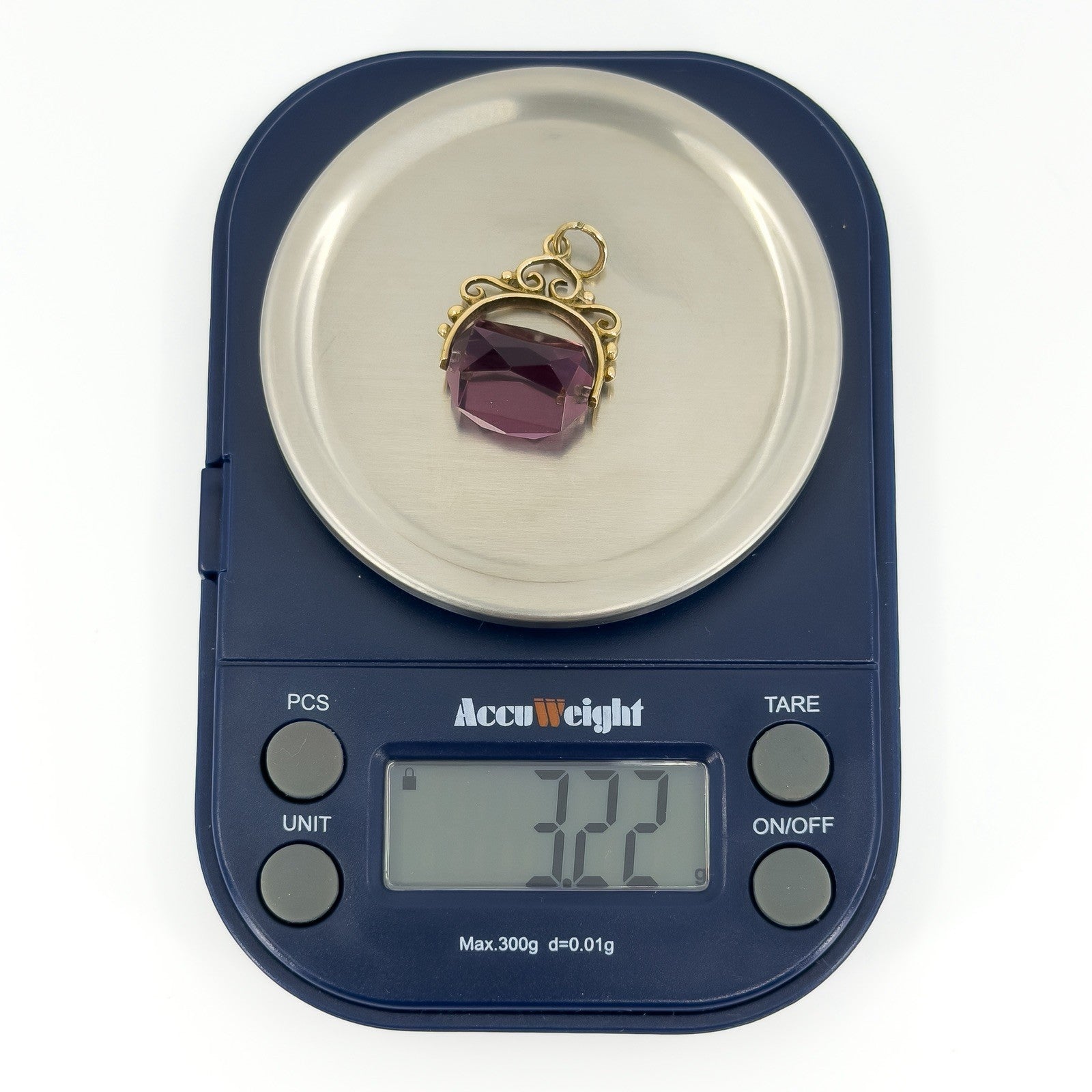 Vintage 9ct Gold Spinning Amethyst Fob / Pendant / Charm 375 (Birm 1965)