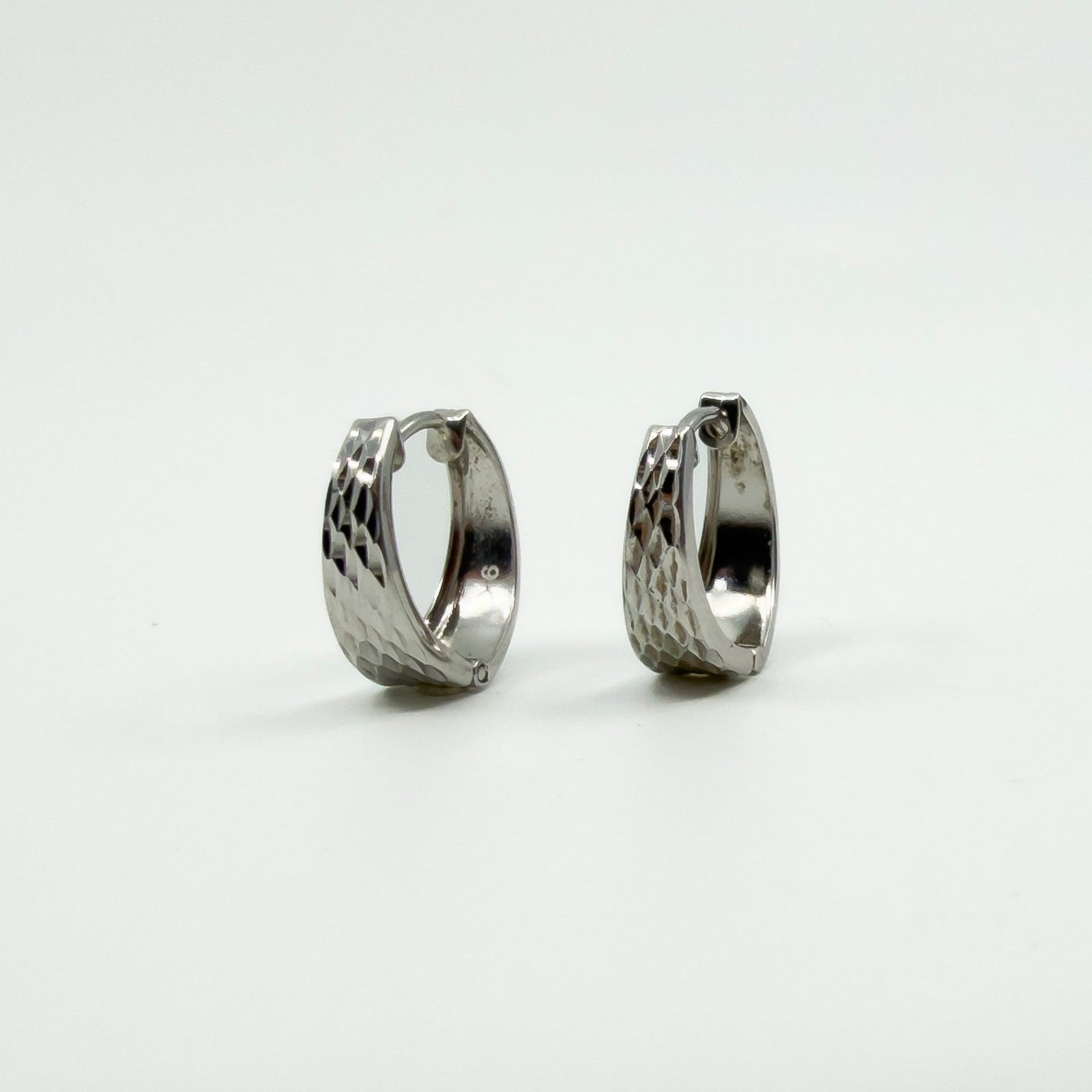 9ct White Gold Small Diamond Cut Huggie Hoop Earrings 375