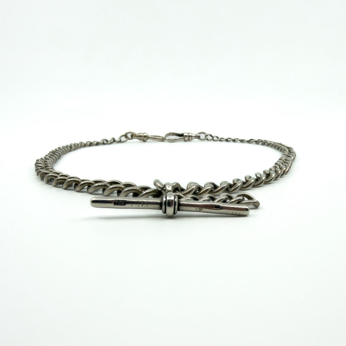 Antique Edwardian Sterling Silver 13.8" Albert Chain & T-Bar Pendant 925 (1901)