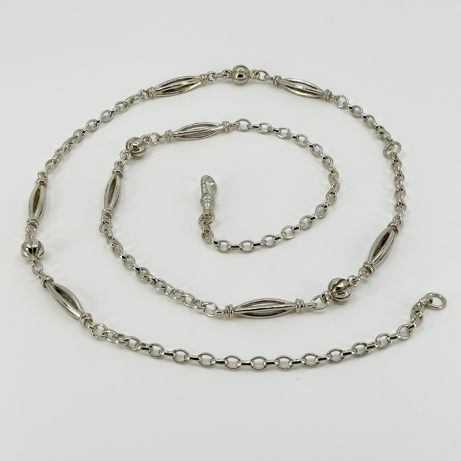 Vintage Sterling Silver Ornate Beaded Ball Fancy Link 25.5" Chain / Necklace 925