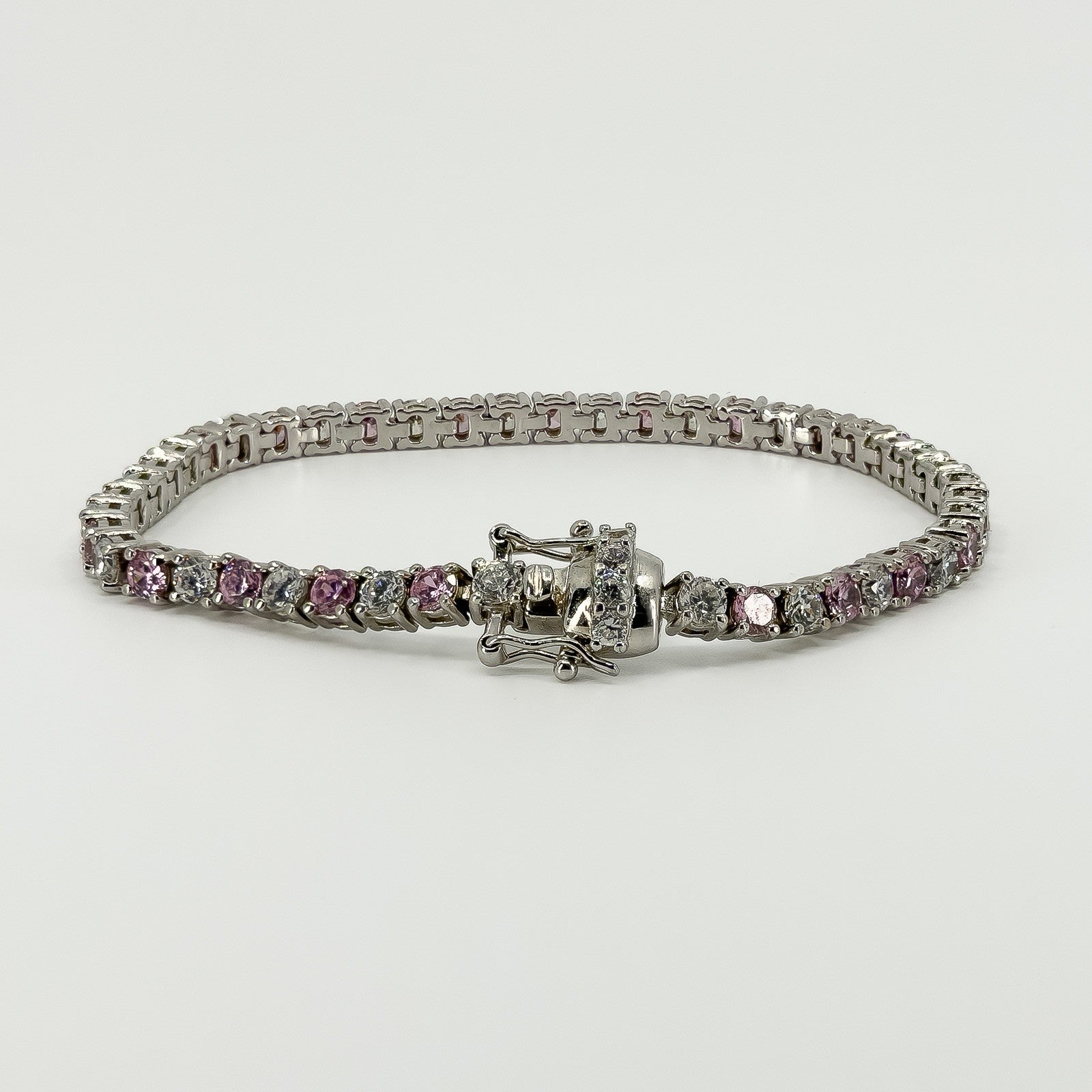 Sterling Silver 12ct Pink & White CZ Tennis 8 "Bracelet 925