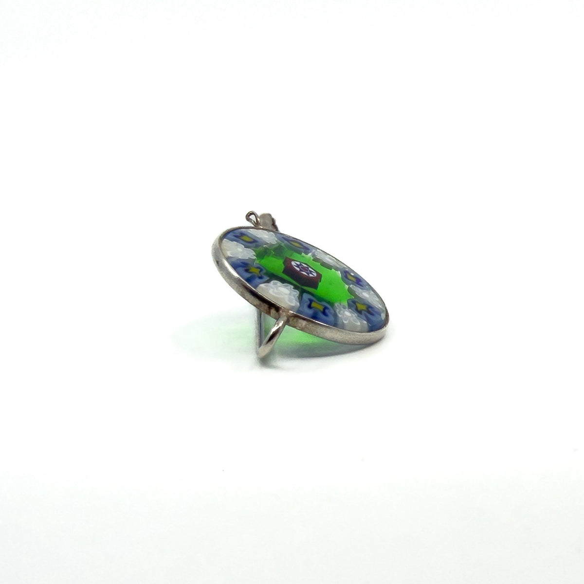 Vintage Sterling Silver Floral Murano Glass Millefiori Brooch / Stick Pin 925