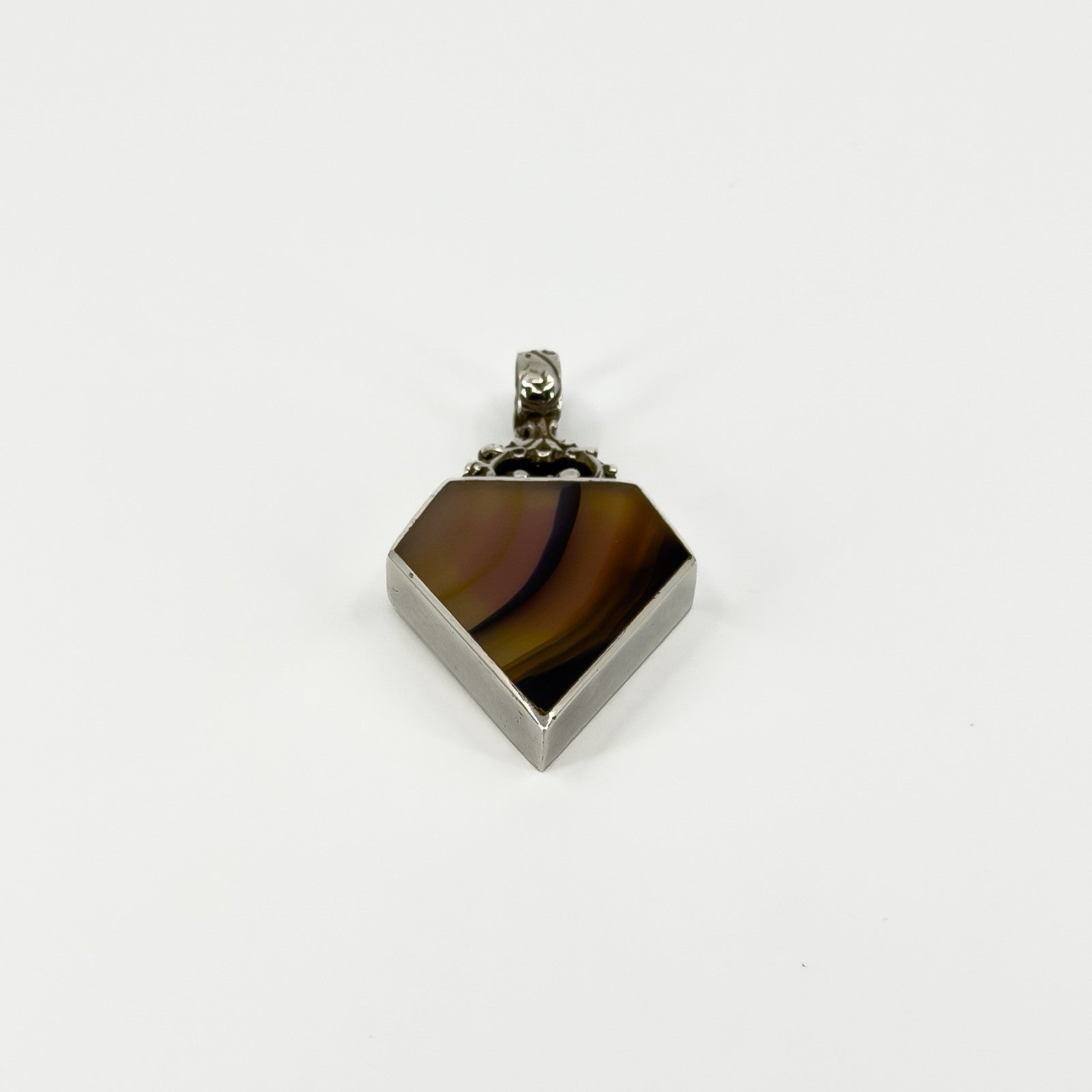Large Chunky Vintage Brown Banded Agate Fob Pendant 925 by David Scott Walker