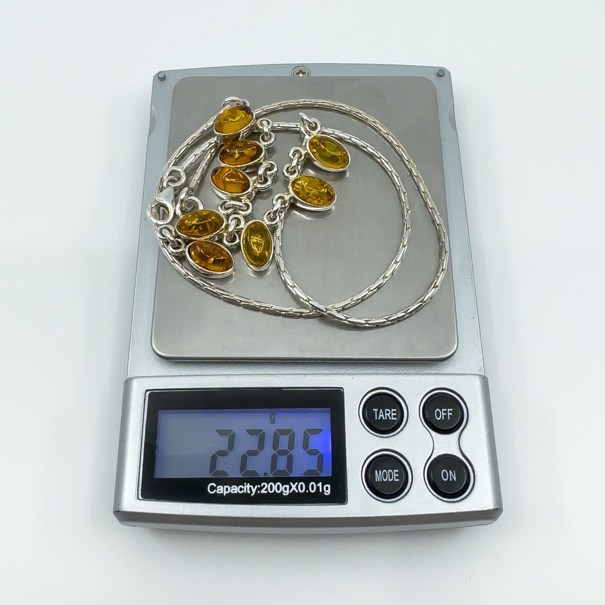 Vintage Sterling Silver Baltic Amber Fringed Drop 19” Necklace 925