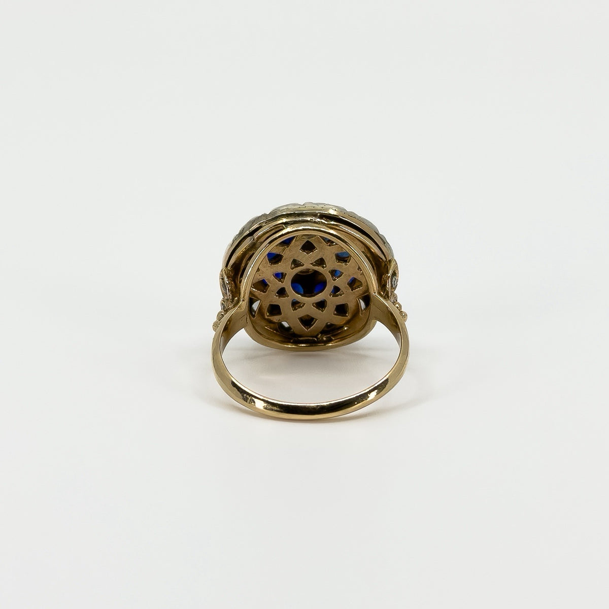 Antique Edwardian 14ct Gold Rose Cut Diamond & Sapphire Bombe Ring 585 Size O P