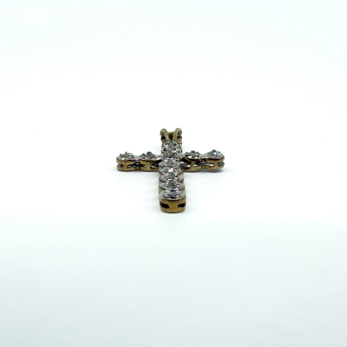 9ct White & Yellow Gold Diamond Christian Cross Pendant 375