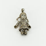 Large Chunky Sterling Silver Vintage Articulated Rag Doll Gem Set Pendant 925