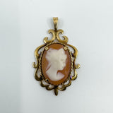 Vintage 9ct Gold Oval Carved Shell Cameo Pendant 375