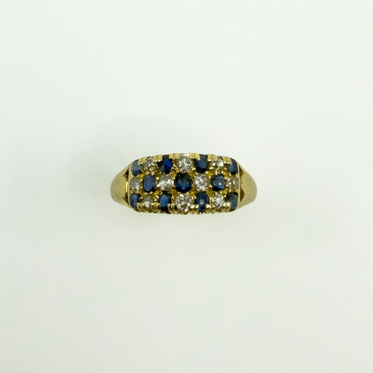 Antique Art Deco 18ct Gold Sapphire & Old Cut Diamond Half Hoop Ring 750 Size P