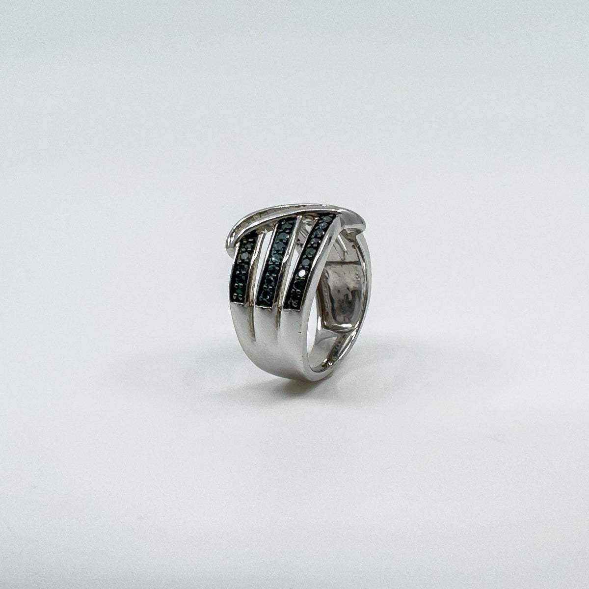 Sterling Silver Blue & White Diamond Eternity Band Ring Size L