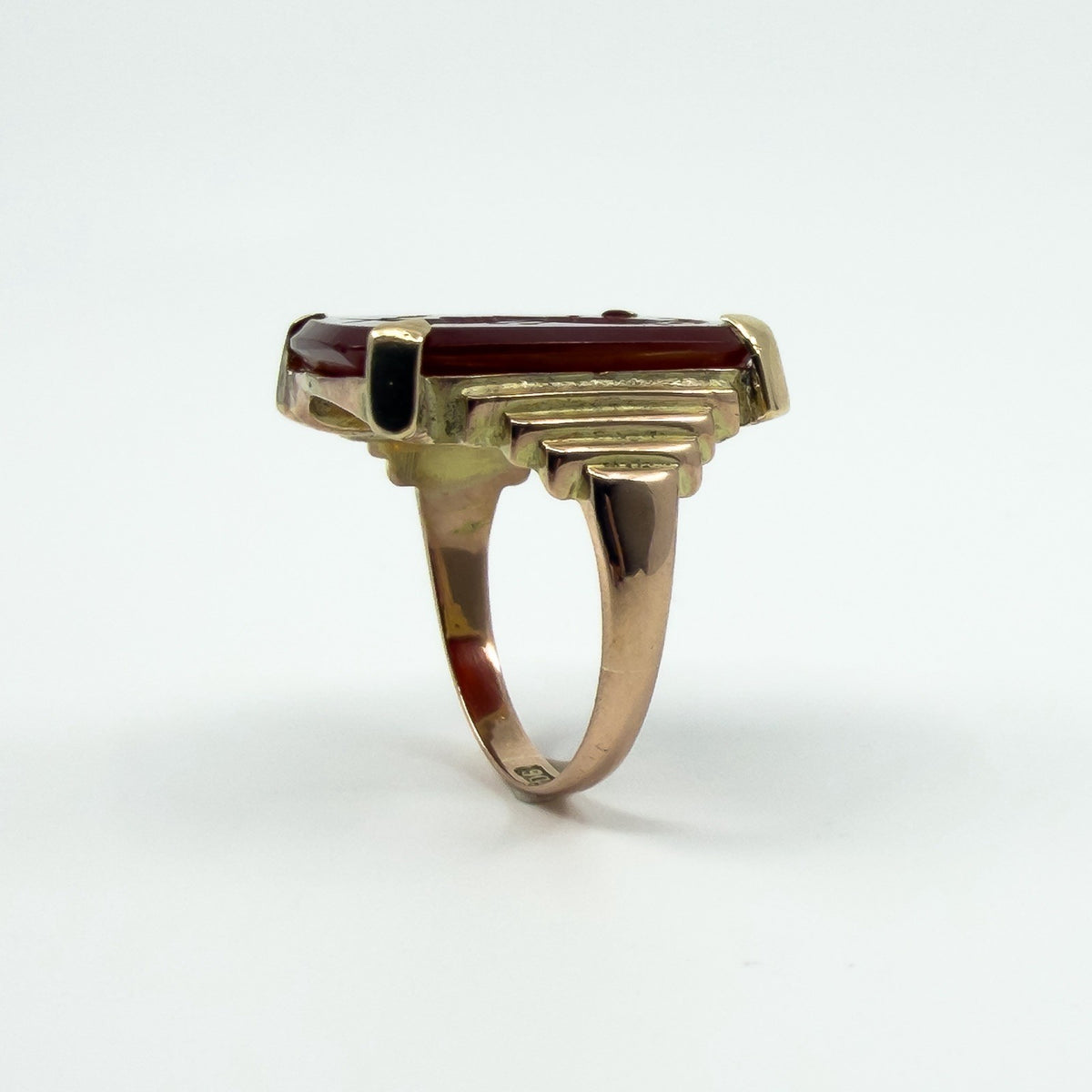 Antique 9ct Gold Left Facing Carved Carnelian Roman Intaglio Ring 375 Size P - Q