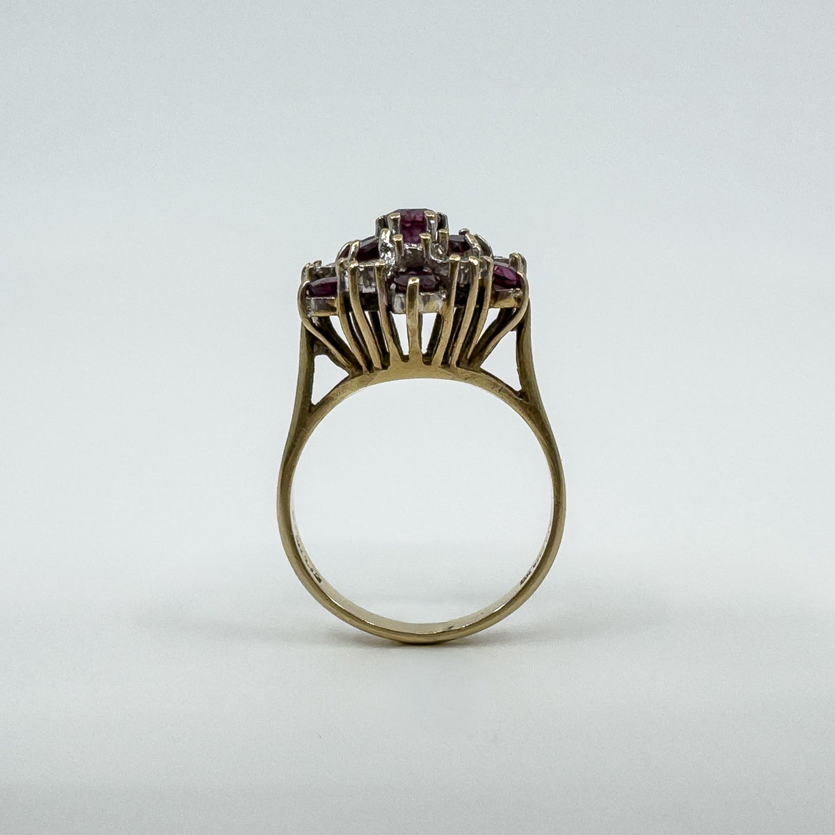 Vintage 9ct Gold 0.81ct Ruby & Diamond Cluster Cocktail Ring 375 Size K