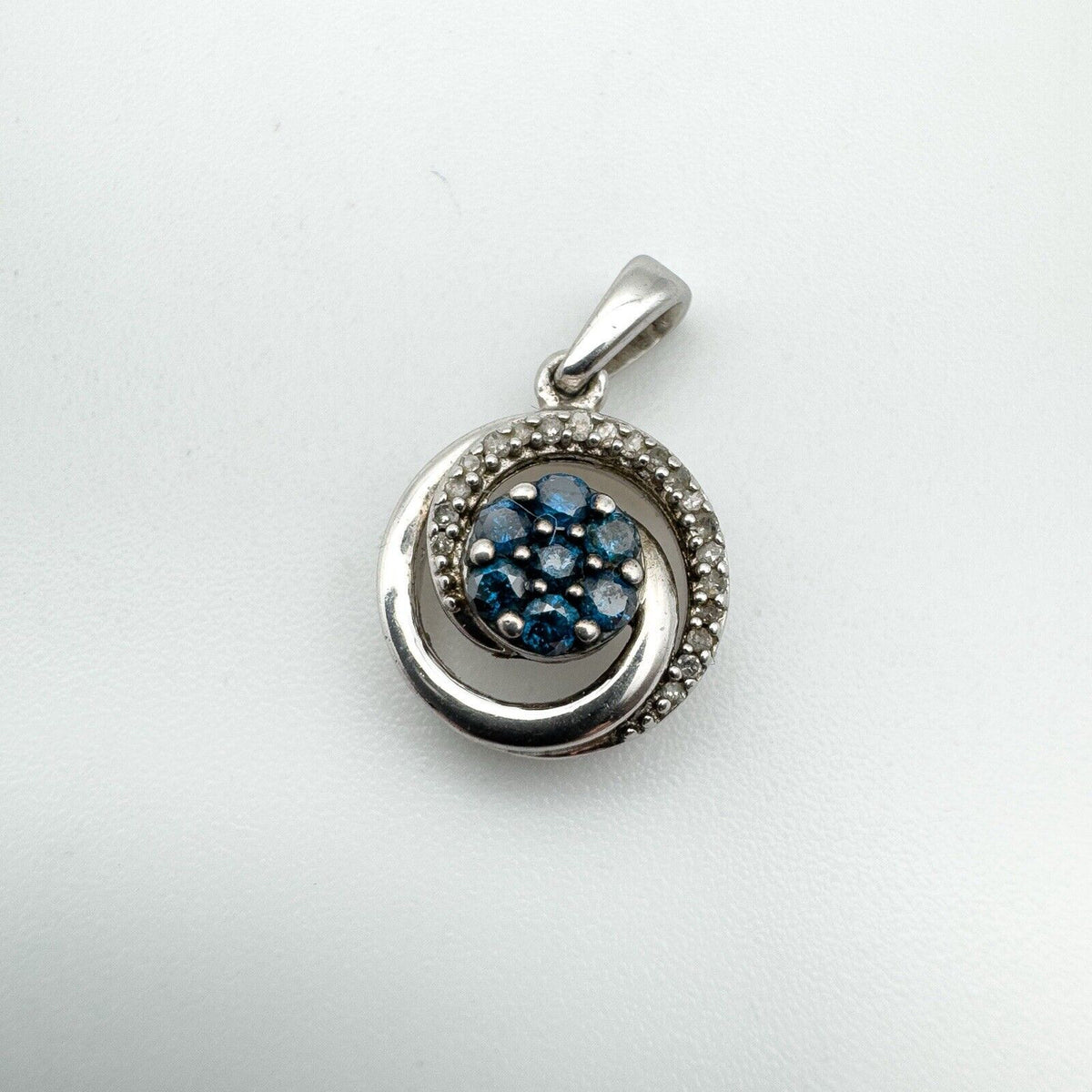 Unusual Blue & White 0.20ct Diamond Pendant in Sterling Silver 925