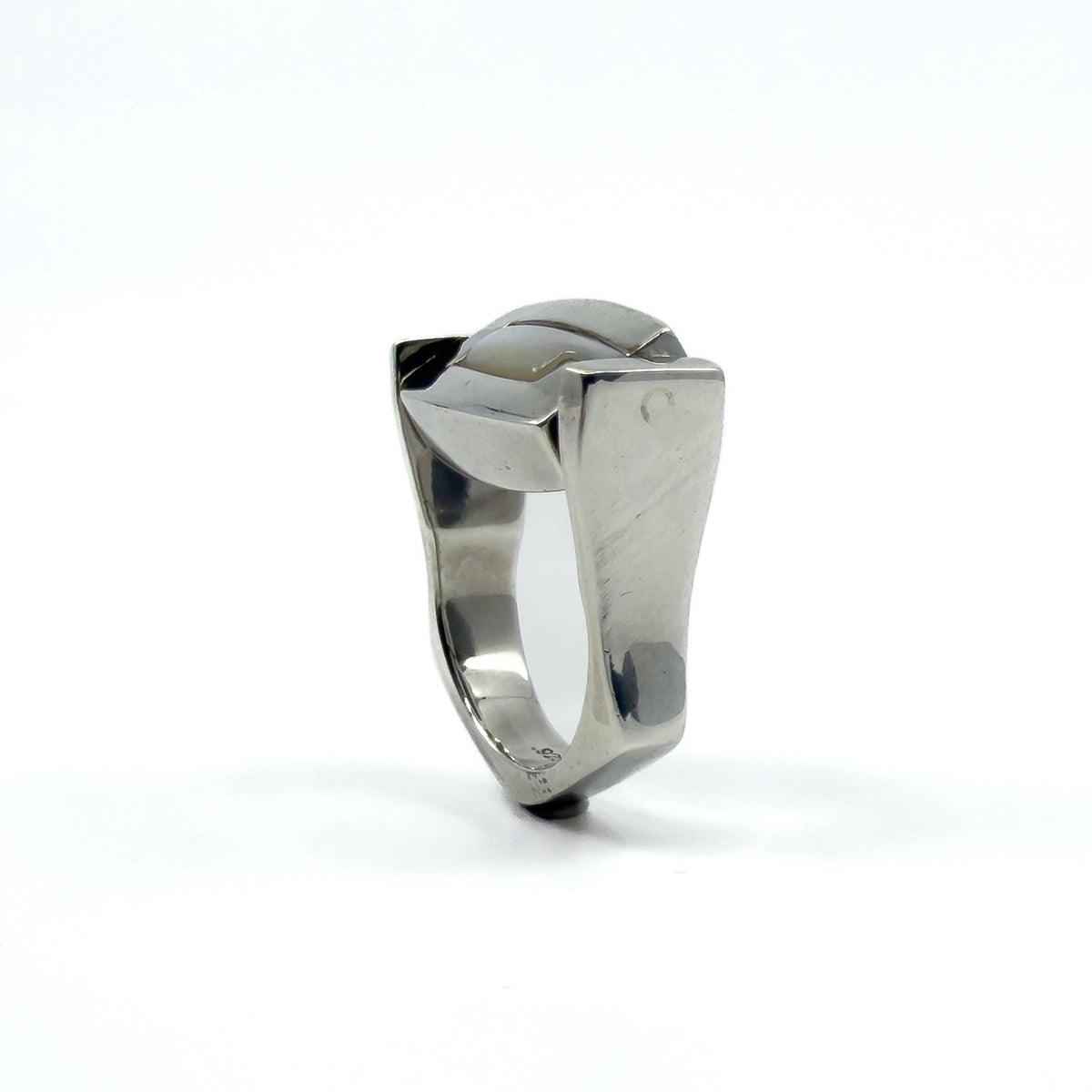 Chunky Sterling Silver Reversible Black Onyx & MOP Guess Ring Size L - M 925