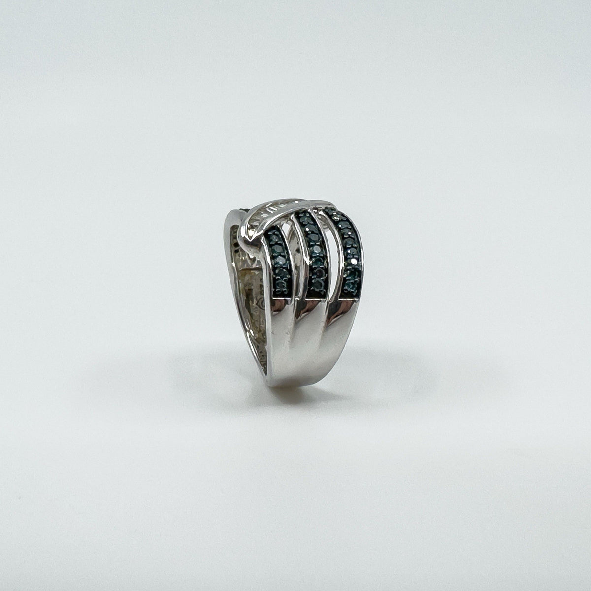 Sterling Silver Blue & White Diamond Eternity Band Ring Size L