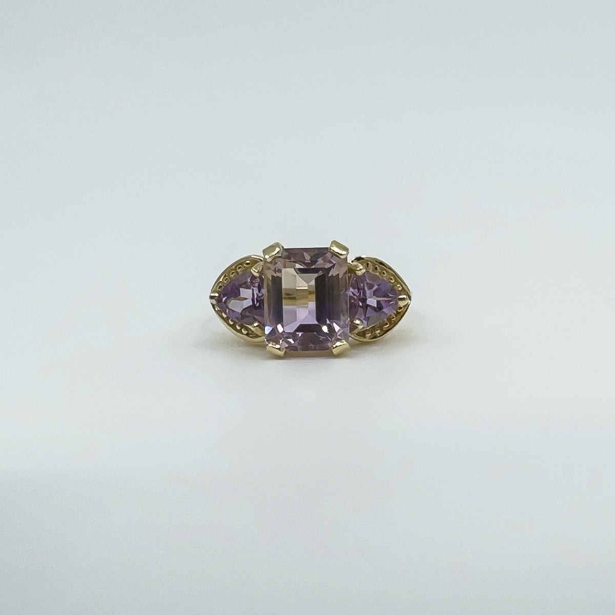 Chunky 9ct Gold 4ct Amethyst Trilogy Ring Size N Engagement Stacking
