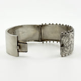 Wide Antique 1885 Victorian Sterling Silver & Gold Engraved Floral Bangle 925