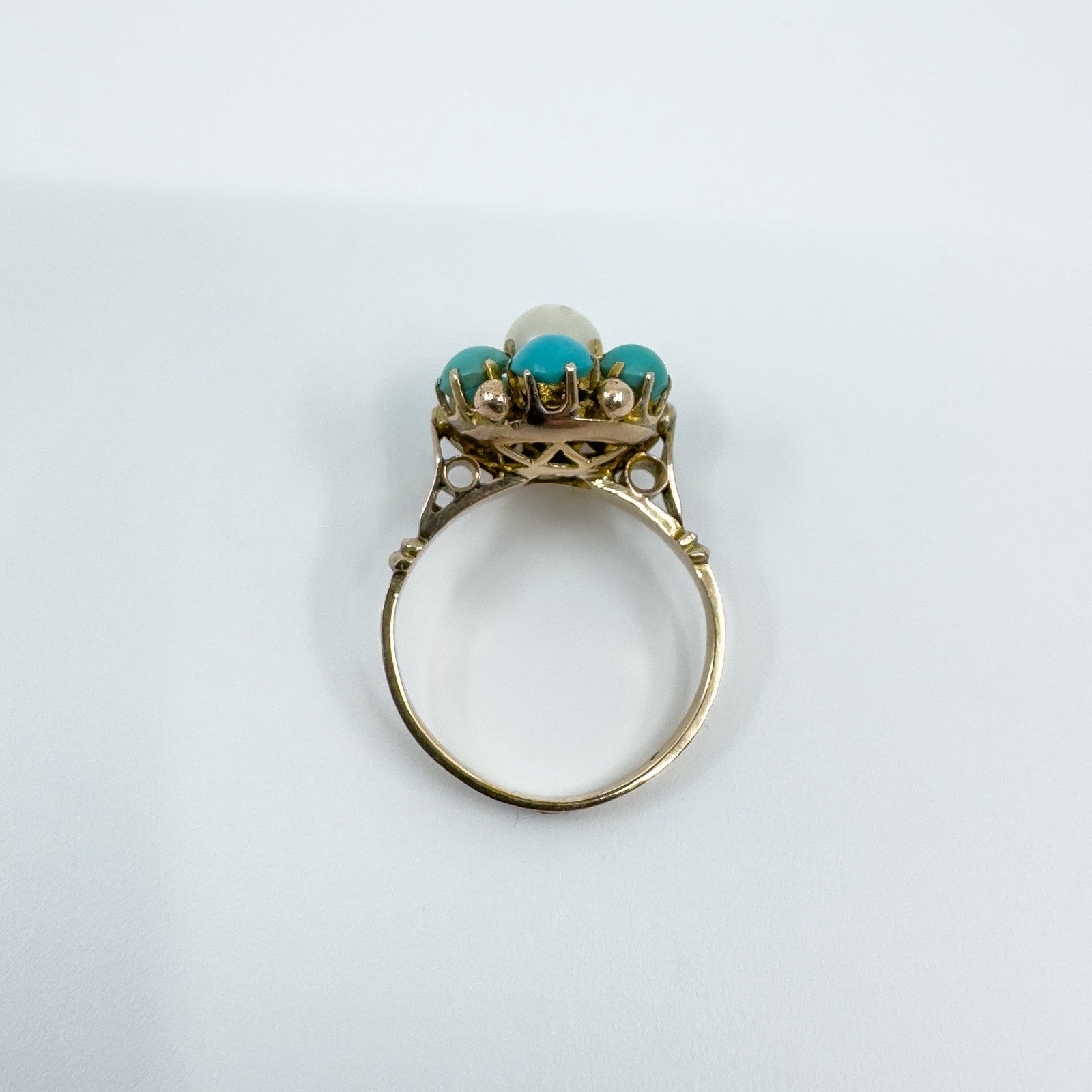 Antique 14ct Gold Pearl & Turquoise Ring Size L