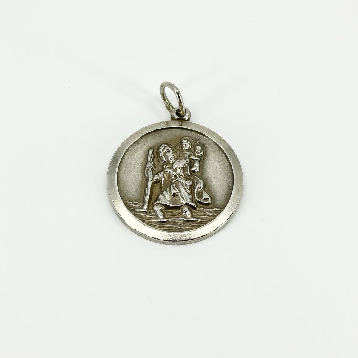 Large Vintage 1969 Sterling Silver St. Christopher Pendant 925 by Georg Jensen
