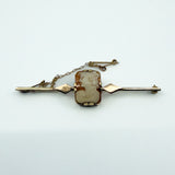 Large Antique / Art Deco 9ct Gold Left Facing Carved Shell Cameo Bar Brooch 375