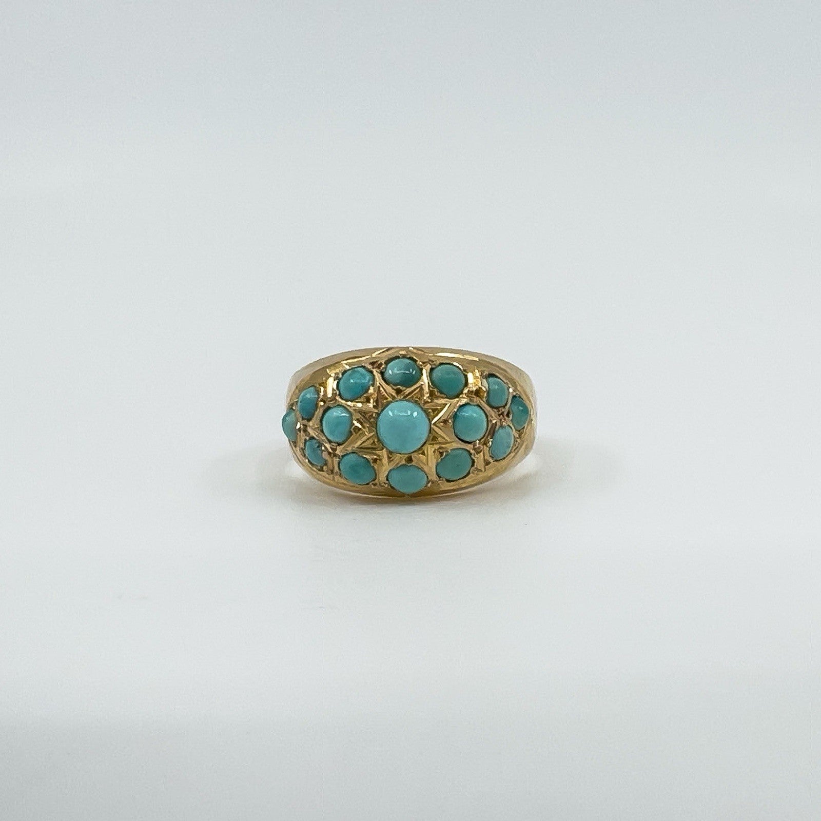 Antique 14ct Rose Gold Turquoise Bombe Ring Size M