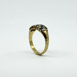 Antique Art Deco 18ct Gold Sapphire & Old Cut Diamond Half Hoop Ring 750 Size P