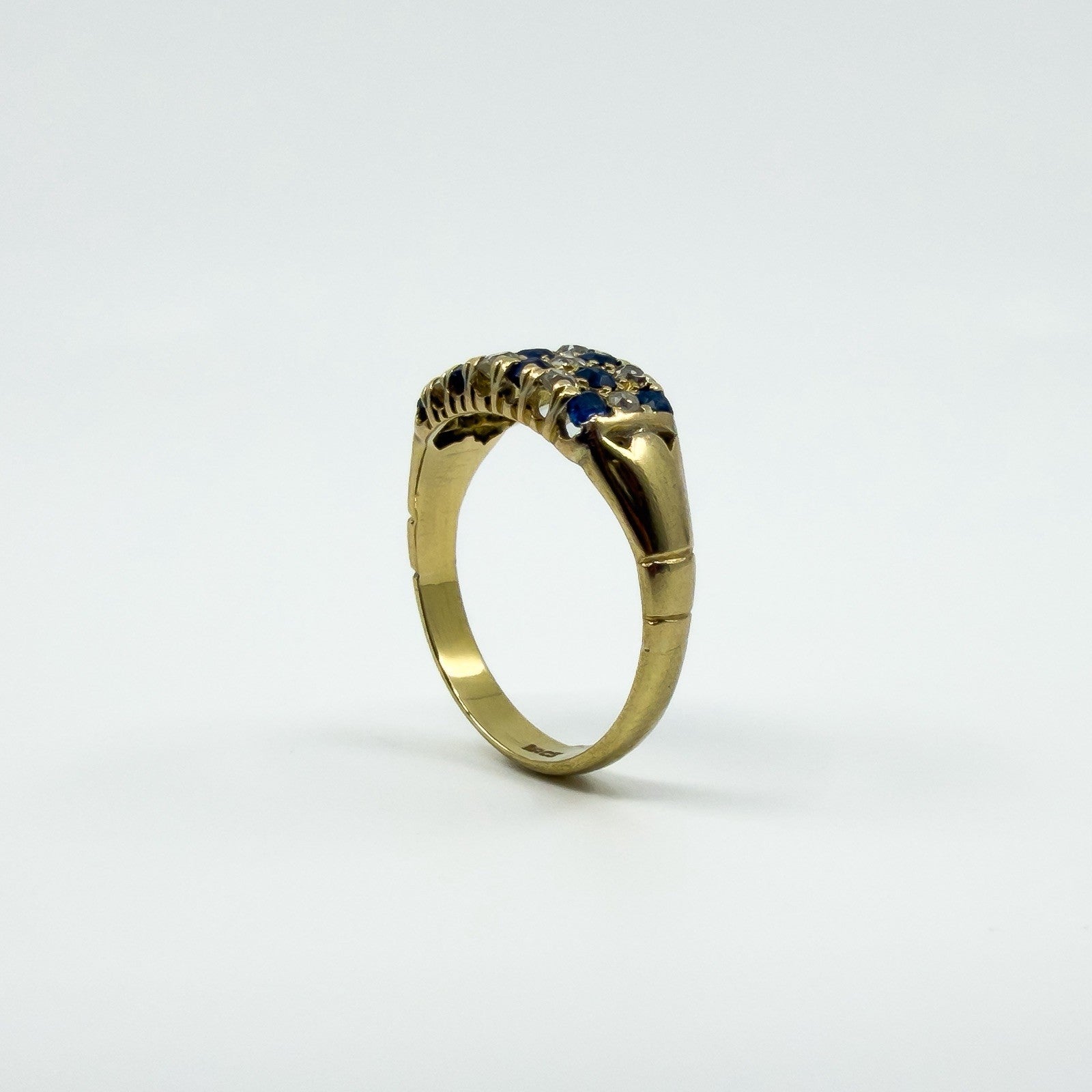 Antique Art Deco 18ct Gold Sapphire & Old Cut Diamond Half Hoop Ring 750 Size P