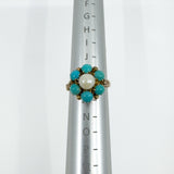 Antique 14ct Gold Pearl & Turquoise Ring Size L