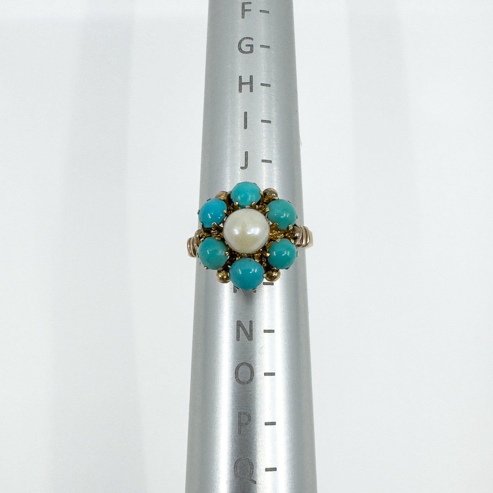 Antique 14ct Gold Pearl & Turquoise Ring Size L