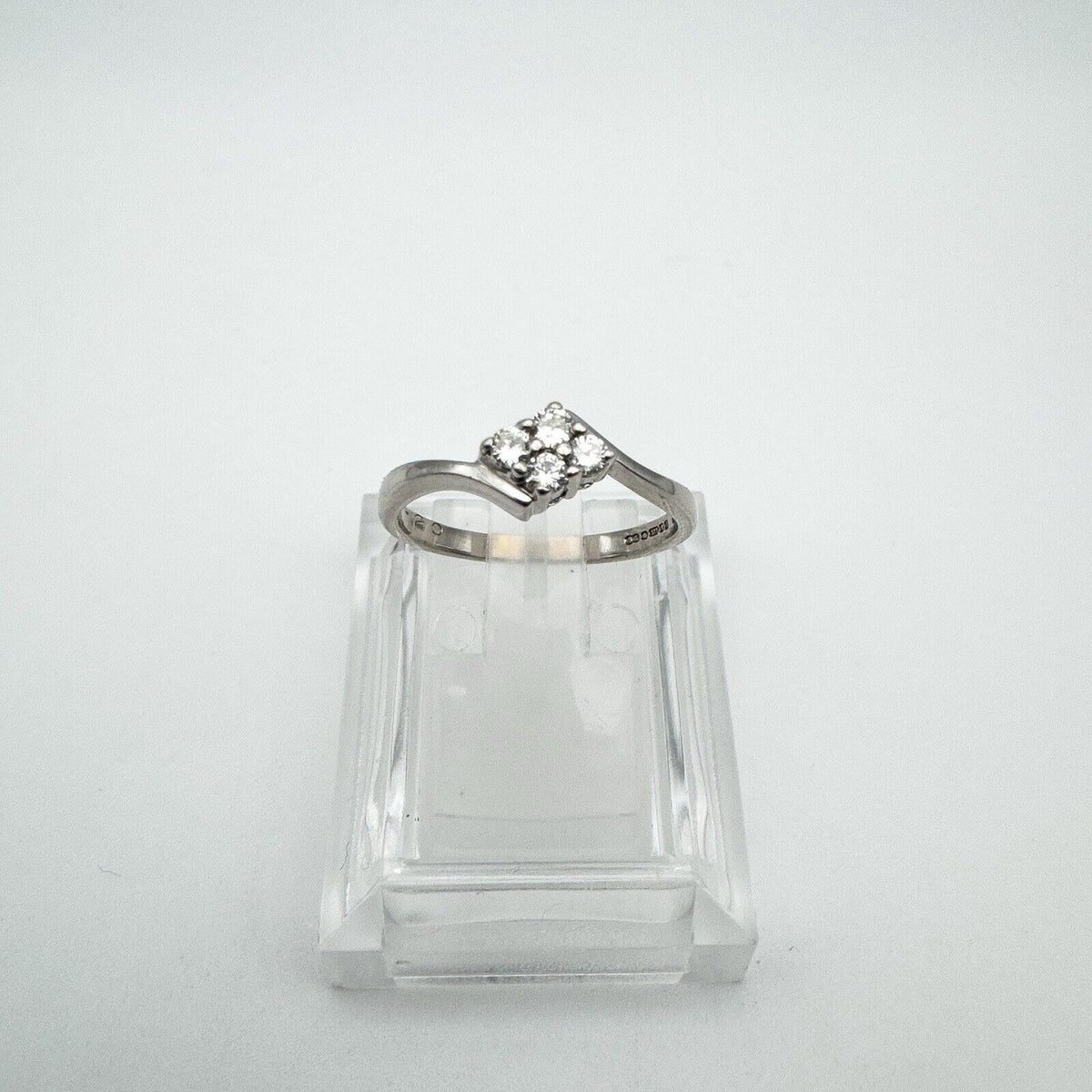 9ct White Gold 0.20ct 4x Stone Diamond Ring Size N - O Freshly Rhodium Plated