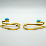 Antique 9ct Gold Turquoise Cufflinks or Collar Clips with Original Box