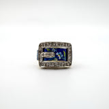 Unusual Vintage 18ct Gold Diamond & Floral Enamelled Buckle Ring Size M Heavy 6g