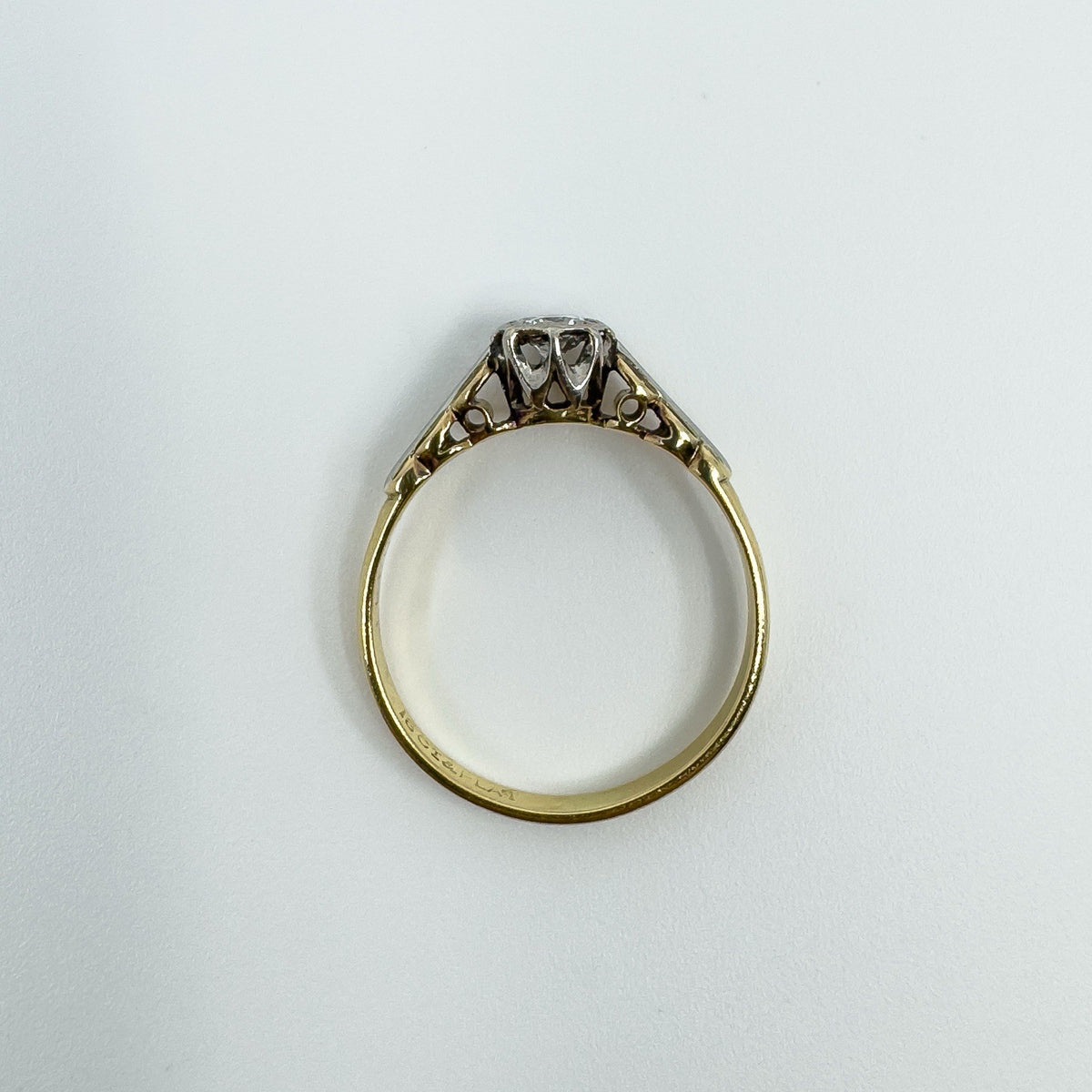 Vintage 18ct Gold & Platinum 0.20ct Diamond Solitaire Ring 750 Size N