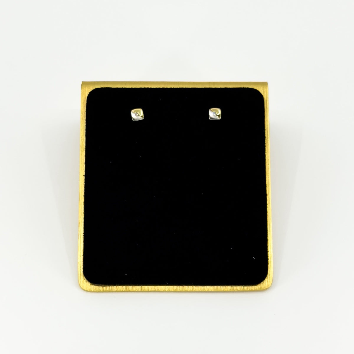 Small Chunky 14ct Gold Tiny Diamond Solitaire Square Stud Earrings 585