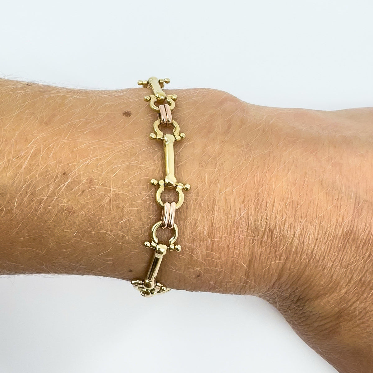 Rare Vintage 9ct Rose & Yellow Gold Horsebit Snaffle Equestrian 8.5” Bracelet