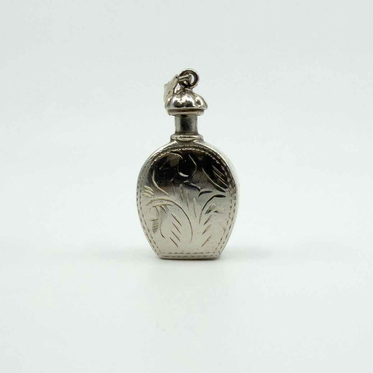 Chunky Sterling Silver Vintage Perfume / Poison Bottle Engraved Pendant 925
