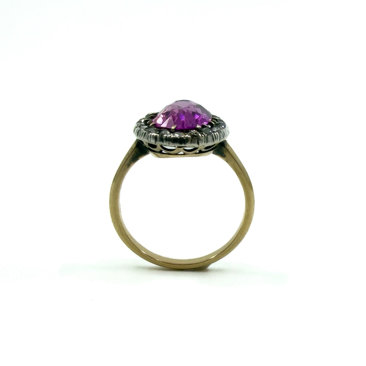 Antique / Art Deco 14ct Gold Pink Sapphire & Rose Cut Diamond Ring 585 Size O
